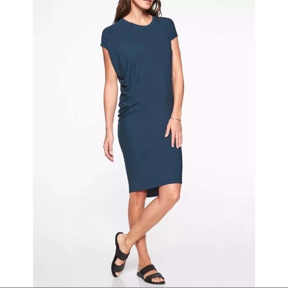 Athleta Draped Crew Dress in Constellation Blue